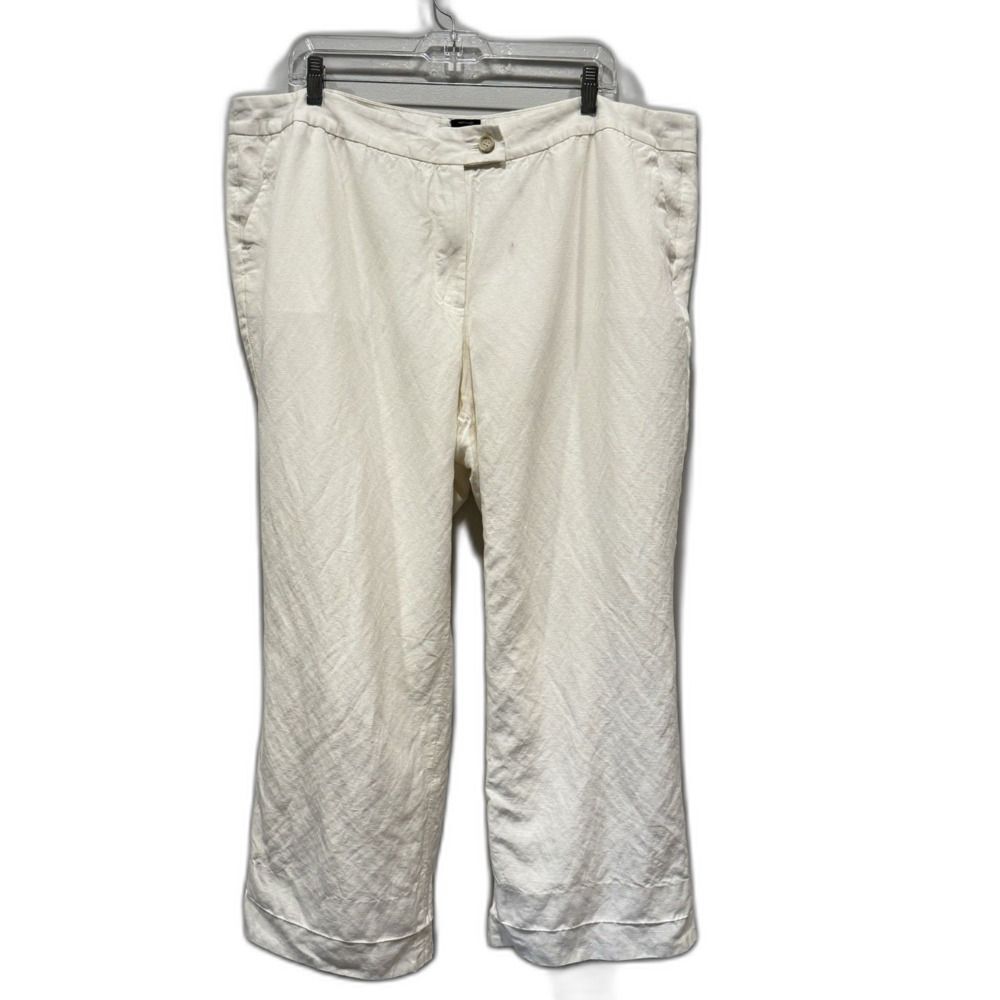 Talbots Pants Heritage Linen Wide Leg White Flowy Dress Trouser Flaws Women 18W